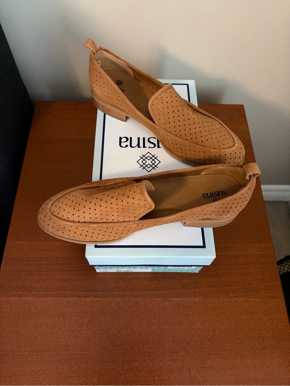 Susina women’s Perforated Slip-On Loafers in Cognac Tan